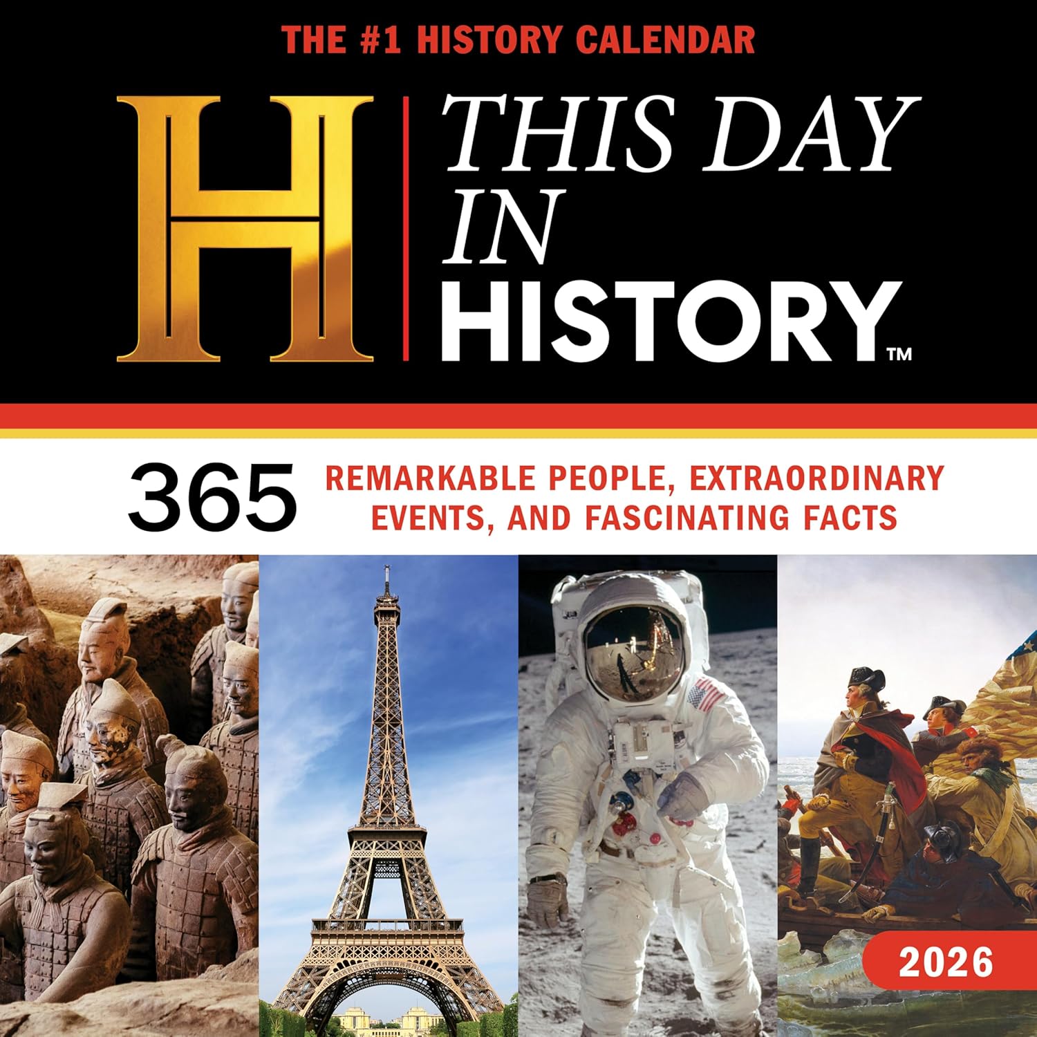 2026 History Channel wall calendar featuring remarkable people, historical events, and fascinating facts in a visually appealing design.