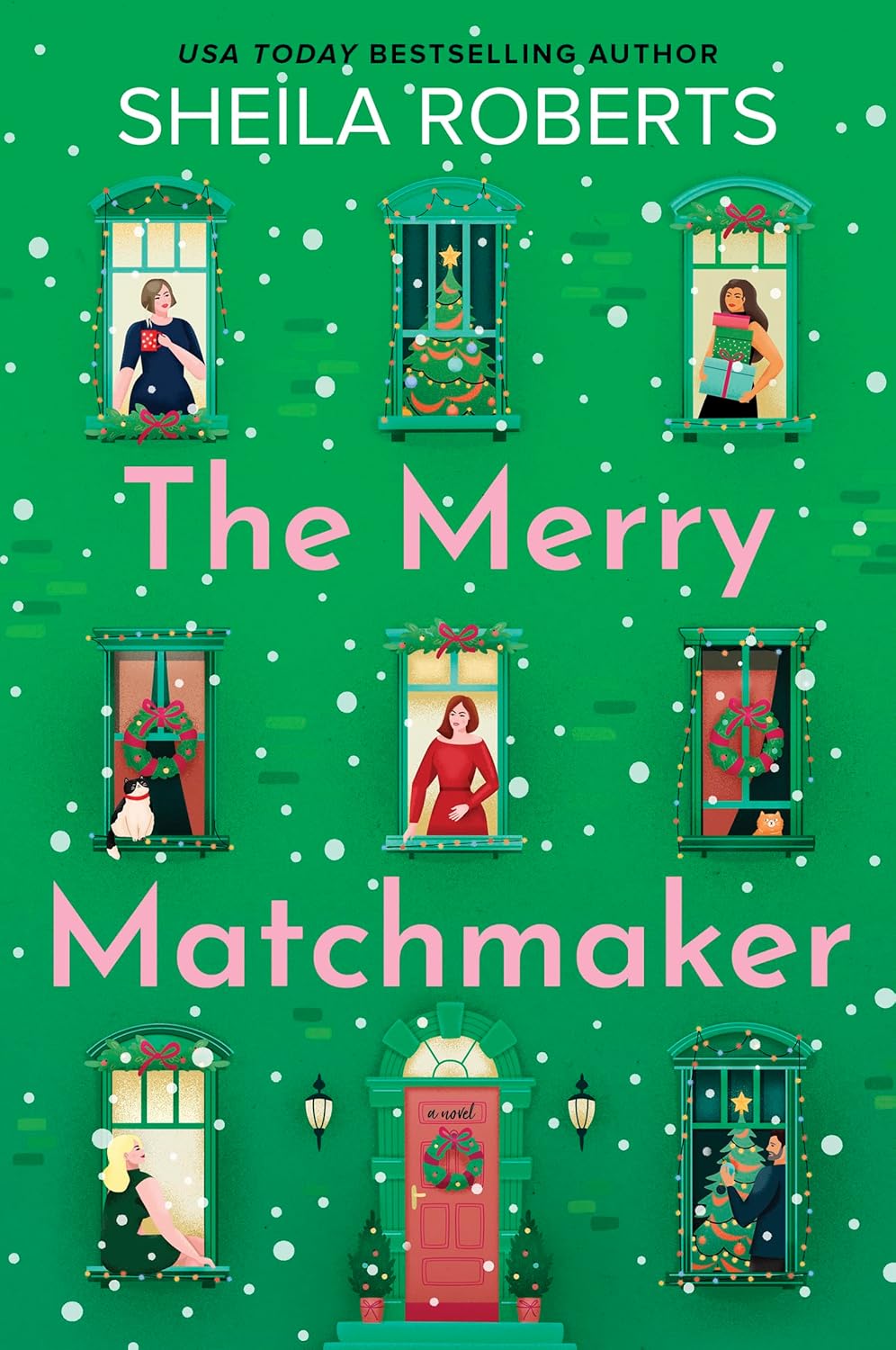 Cover image of "The Merry Matchmaker" novel by Sheila Roberts, featuring a cozy, festive holiday scene with warm colors.