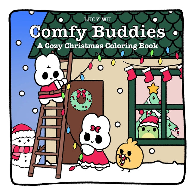 A paperback Christmas coloring book titled "Comfy Buddies" with festive holiday illustrations by Dover Publications.