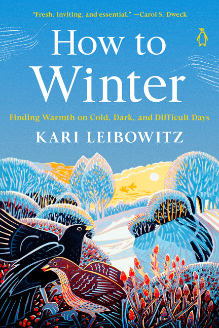 Paperback book titled "How to Winter" by Penguin Life, featuring a cover with warm winter imagery and cozy, dark-themed design.