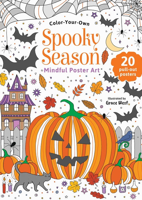 Color-your-own Spooky Season mindful poster art paperback book by Lake Press, featuring Halloween-themed illustrations for creative activity.