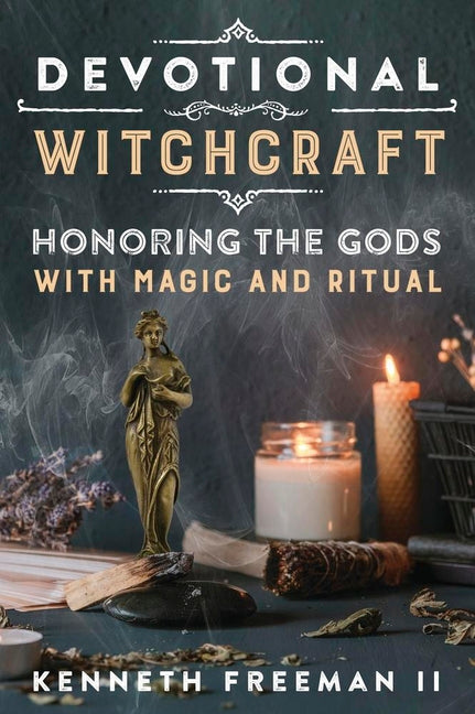 Paperback of Devotional Witchcraft book by Llewellyn Publications, showing the cover with mystical symbols and artwork.