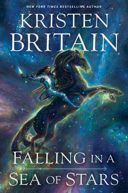 Paperback book cover of "Falling in a Sea of Stars: Green Rider #8" by Daw Books, featuring cosmic artwork and title text.