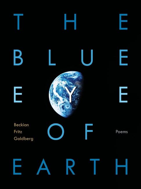 Paperback copy of "The Blue Eye of Earth: Poems" by University of Pittsburgh Press, featuring the book cover with blue and earth imagery.