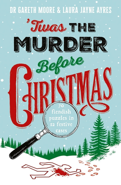 Paperback book titled "Twas the Murder Before Christmas" by Wildfire, featuring festive puzzle illustrations on the cover.