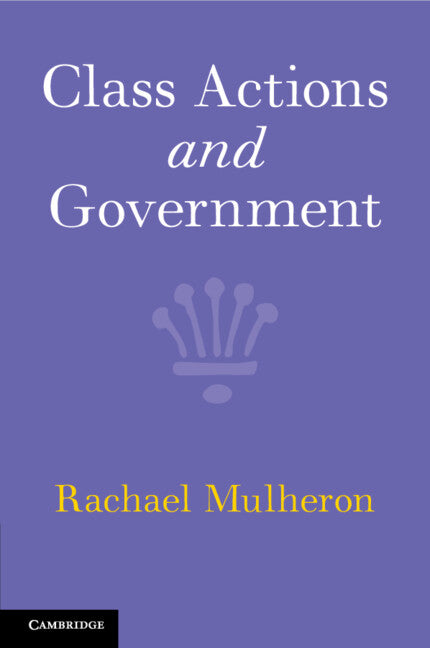 Paperback book titled "Class Actions and Government" by Cambridge University Press, featuring a cover with legal illustrations.