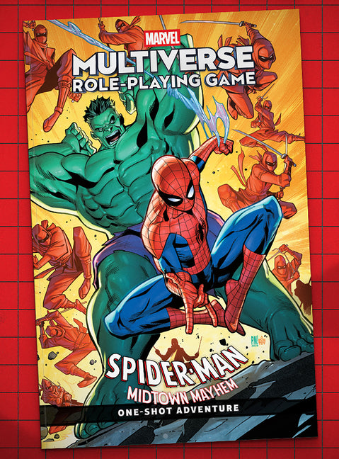 Paperback Marvel Universe Spider-Man Midtown Mayhem role-playing game book with colorful cover art featuring Spider-Man.