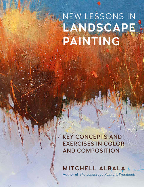 Paperback book titled "New Lessons in Landscape Painting" by Rockport Publishers, featuring colorful landscape artwork on the cover.