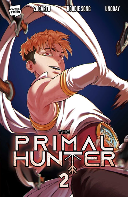 Paperback of The Primal Hunter Vol. 2 webtoon graphic novel by Vault Comics, featuring cover art with dynamic illustration.