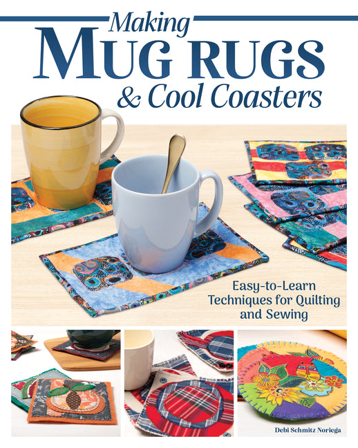 Paperback book titled "Making Mug Rugs & Cool Coasters" by Landauer, featuring colorful quilted mug rugs and coasters on the cover.