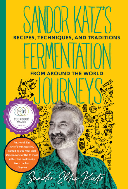 Paperback book titled "Fermentation Journeys" by Sandor Katz, featuring recipes and techniques from around the world, published by Chelsea Green.
