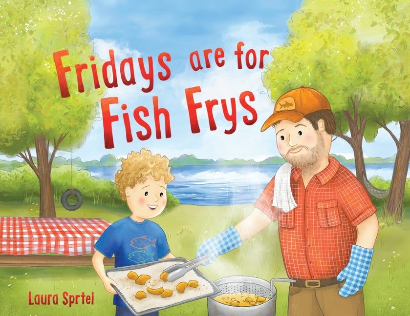 Paperback book titled "Fridays Are for Fish Frys" by Orange Hat Publishing, featuring colorful fish fry illustrations on the cover.