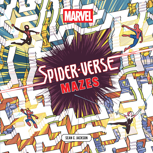 Paperback Marvel Spider-Verse Mazes book by Chronicle Books featuring colorful maze puzzles and Spider-Man-themed illustrations.