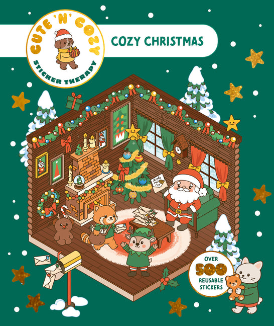 Paperback book titled "Cozy Christmas" from Skittledog featuring over 500 reusable stickers for holiday decorating.