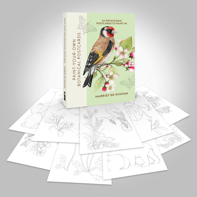 Paperback Paint-Your-Own Botanical Postcards by Ilex Press featuring 24 detachable botanical postcard designs for painting.