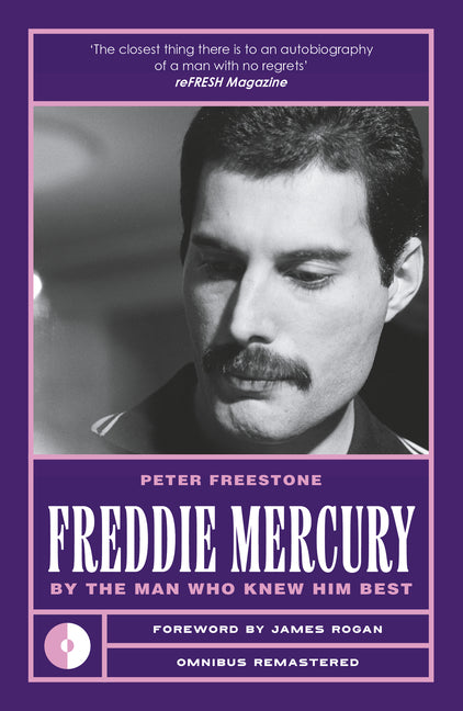 Paperback book titled "Freddie Mercury: By the Man Who Knew Him Best" by Omnibus Press, featuring a cover image of Freddie Mercury.