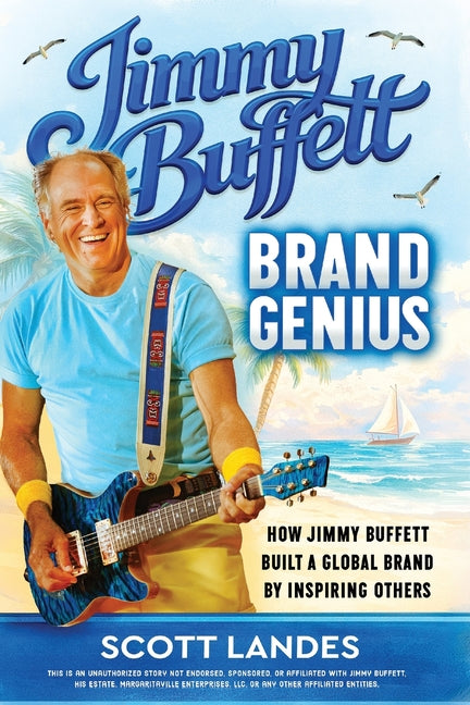 Paperback book titled "Genius: How Jimmy Buffett Built a Global Brand" by Alciati, LLC, featuring the cover with Jimmy Buffett's image.