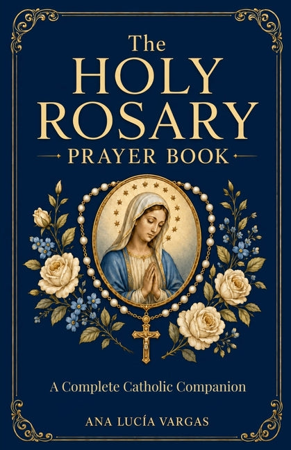 Paperback Holy Rosary Prayer Book by Risen Light Press with Mysteries, Scripture, Meditations, Promises, and Litanies for Catholic prayer.
