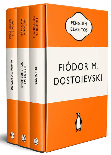 Penguin Classics Dostoevsky box set with paperback editions of Crime and Punishment, Notes from Underground, and The Idiot.