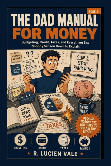 Paperback copy of The Dad Manual for Money by Independently Published, showing the book cover with title and author details.