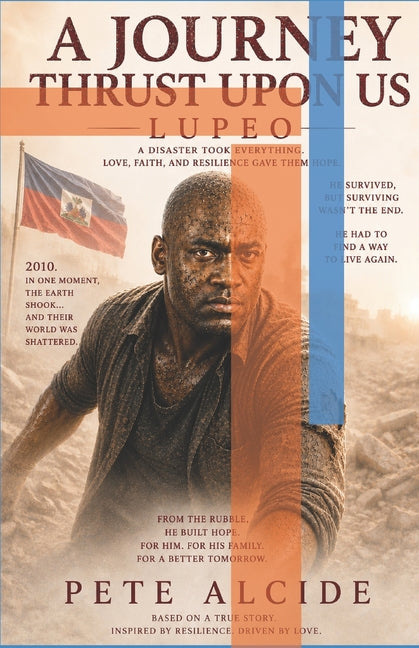 Paperback copy of "A Journey Thrust Upon Us" by Lupeo, featuring cover art and title text on the independently published book.