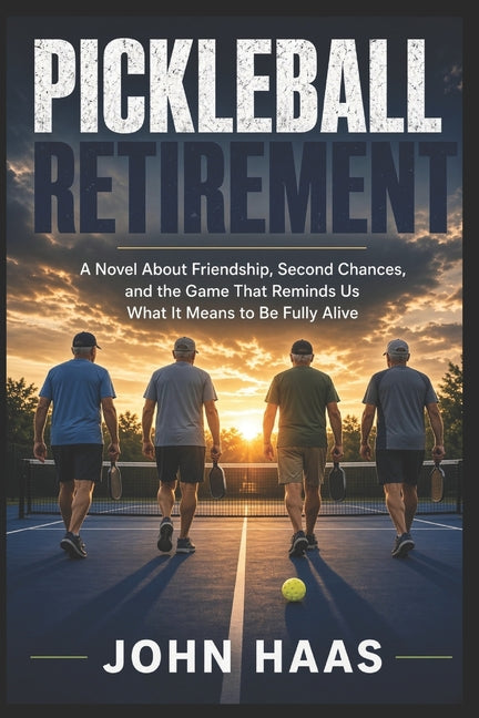 Paperback book titled "Pickleball Retirement" by Independently Published, featuring a colorful cover with pickleball imagery.