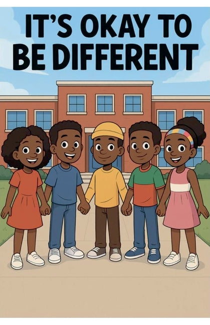 Paperback book titled "It's Okay To Be Different" by Avery Taylor, featuring colorful cover art with diverse illustrations.