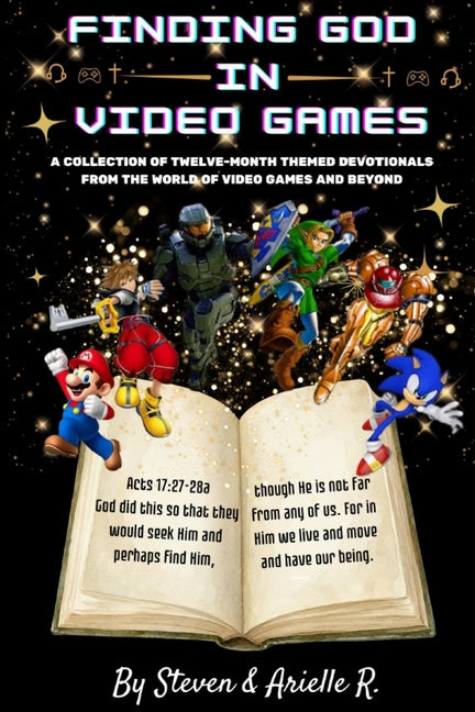 Paperback book titled "Finding God in Video Games" showing the cover with colorful gaming and spiritual imagery.