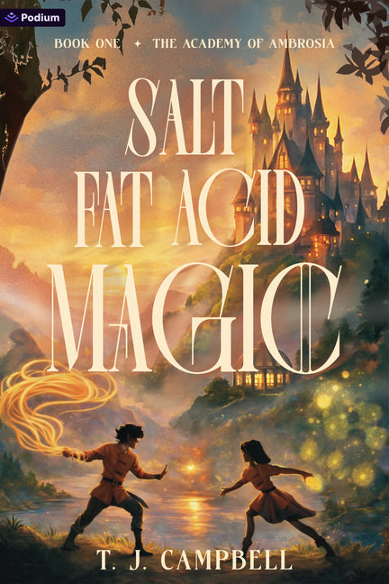 Paperback of The Academy of Ambrosia epic fantasy adventure book by Podium Publishing, featuring a fantasy-themed cover design.