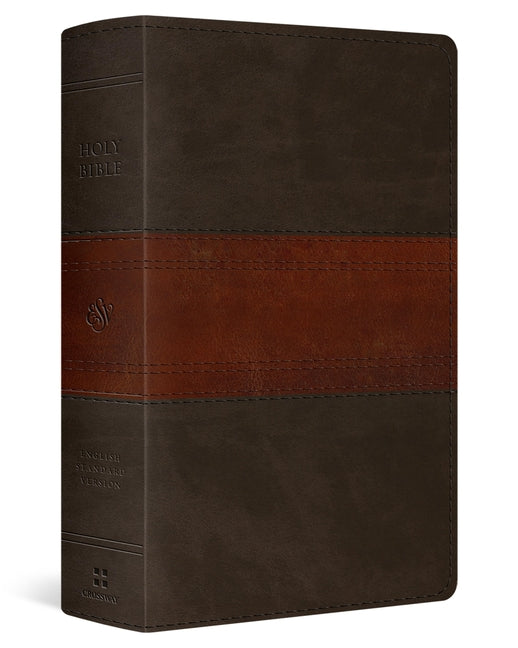 Red letter ESV large print personal size Bible by Crossway with forest and tan trail design in Trutone cover