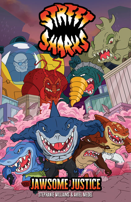 Paperback of Street Sharks: Jawsome Justice comic book by IDW Publishing showing colorful shark characters on the cover.