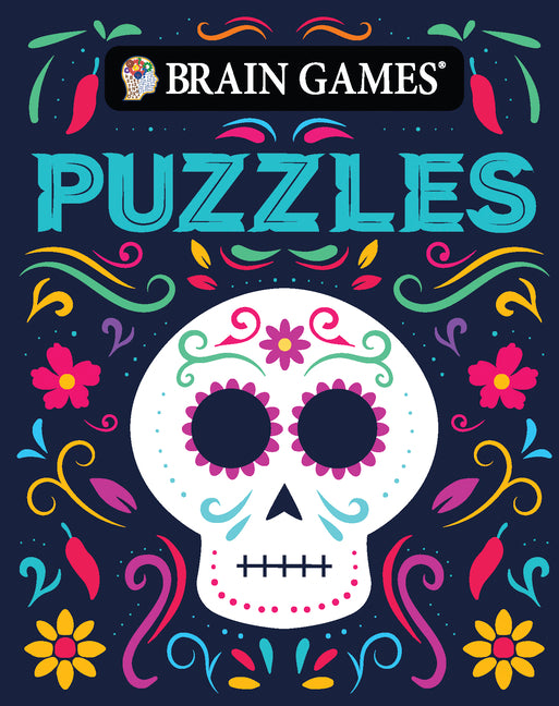 Paperback brain game puzzles with sugar skull design, perfect for Day of the Dead and Halloween celebrations.