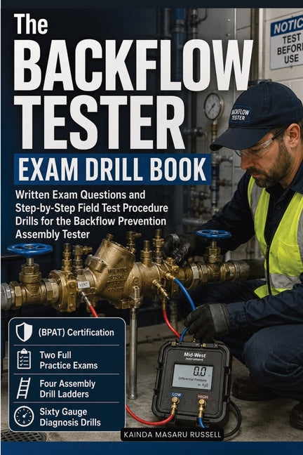 Paperback backflow tester exam drill book by Staten House with written questions and step-by-step field test procedures.