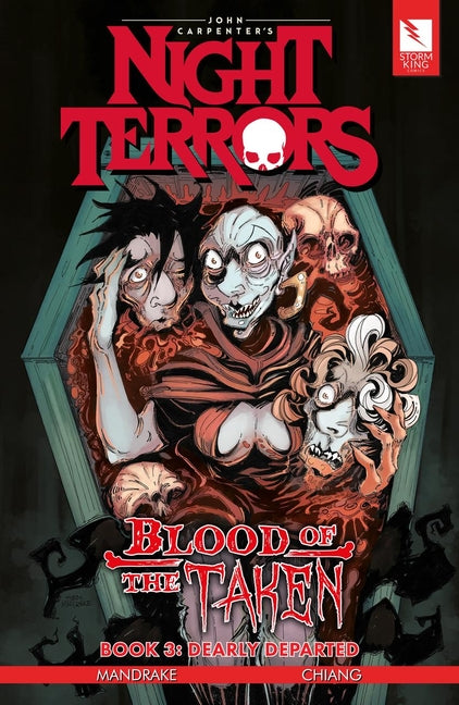 Paperback of John Carpenter's Night Terrors: Blood of the Taken Book 3: Dearly Departed by Storm King Comics, featuring dark horror artwork.