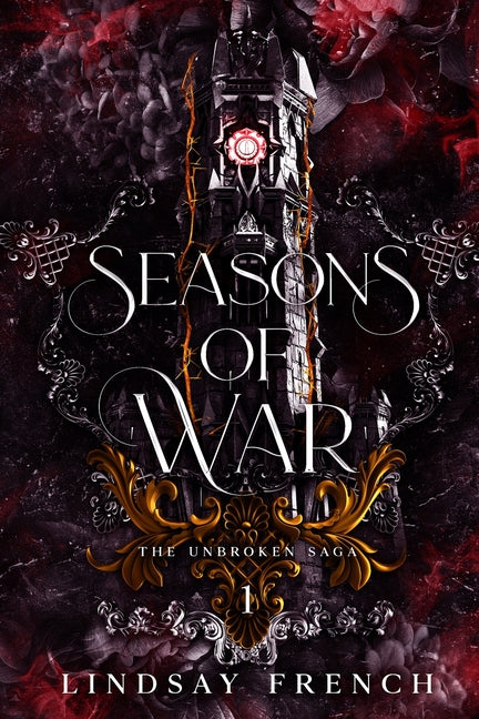 Paperback copy of Seasons of War by Lindsay French with cover art visible, featuring a dramatic battlefield scene.