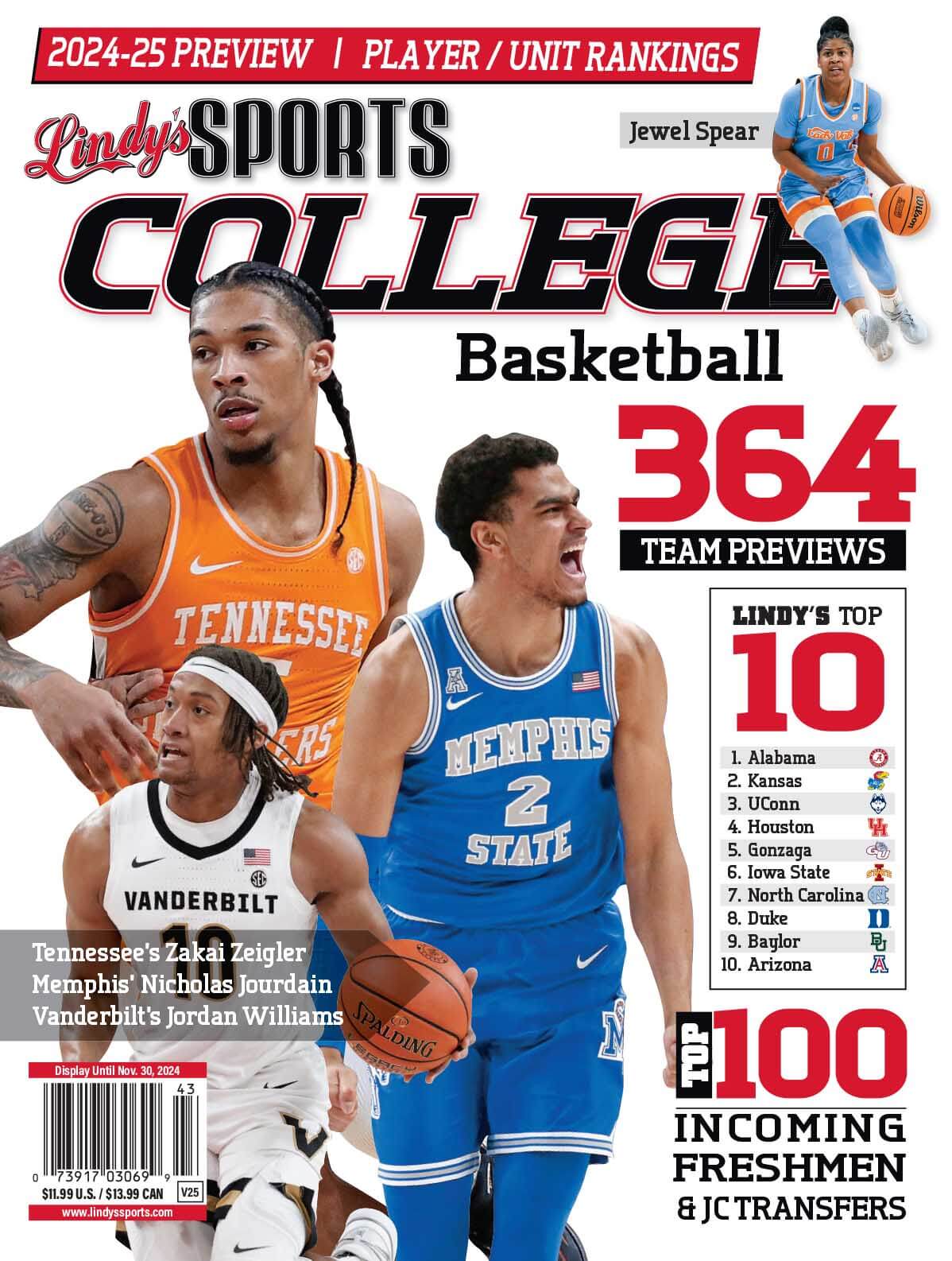 Lindy's Sports College 2024-25 Basketball Magazine Sports Magazines SureShot Books Publishing LLC TENN /MEM /VANDY