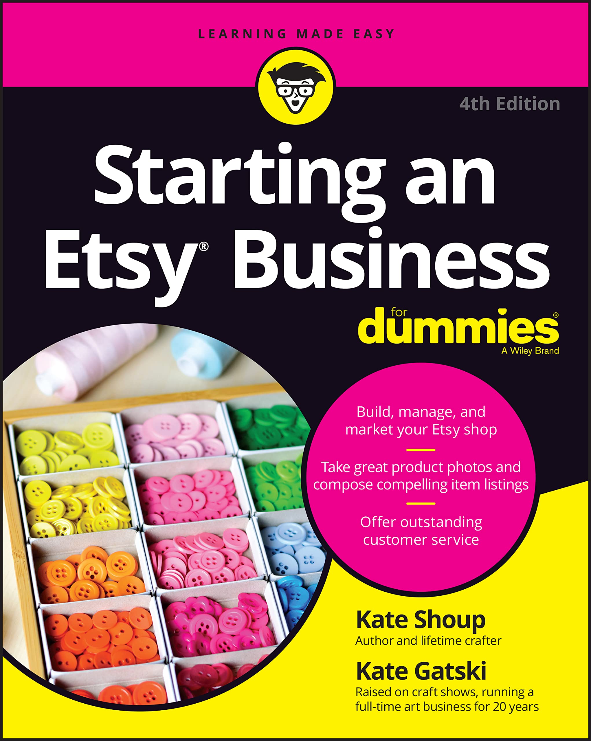 Paperback book titled "Starting an Etsy Business For Dummies" by For Dummies, featuring a cover with colorful Etsy-themed graphics.
