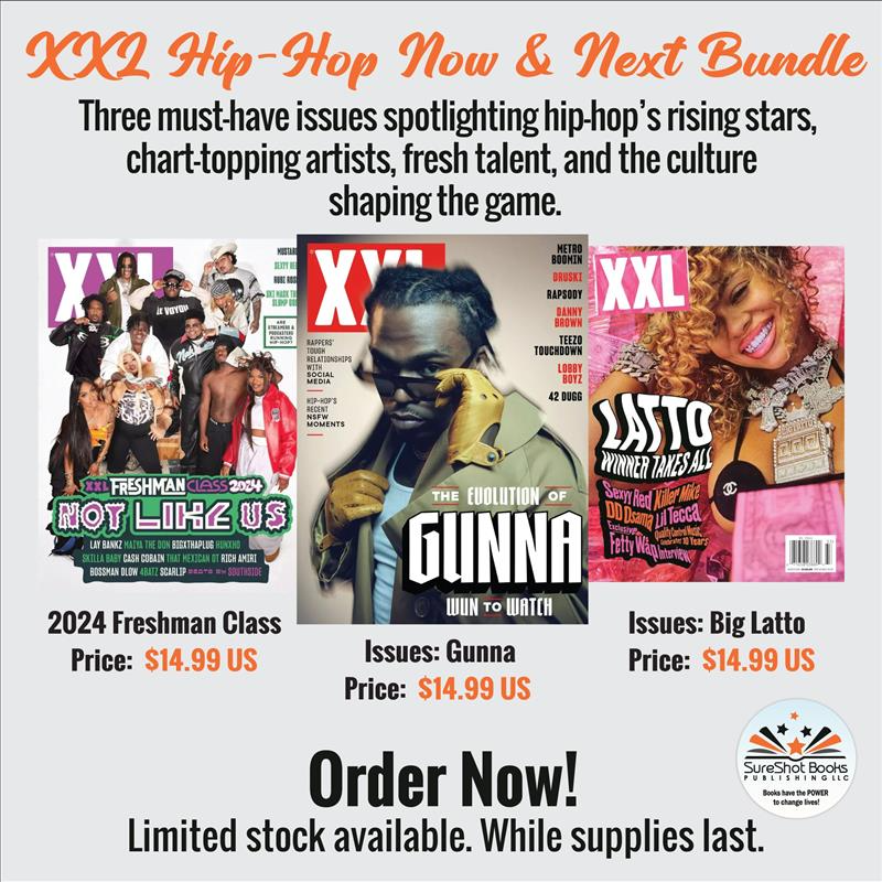 XXL Hip-Hop Now & Next Bundle by SureShot Books Publishing LLC, featuring multiple hip-hop books and magazine covers in a colorful display.