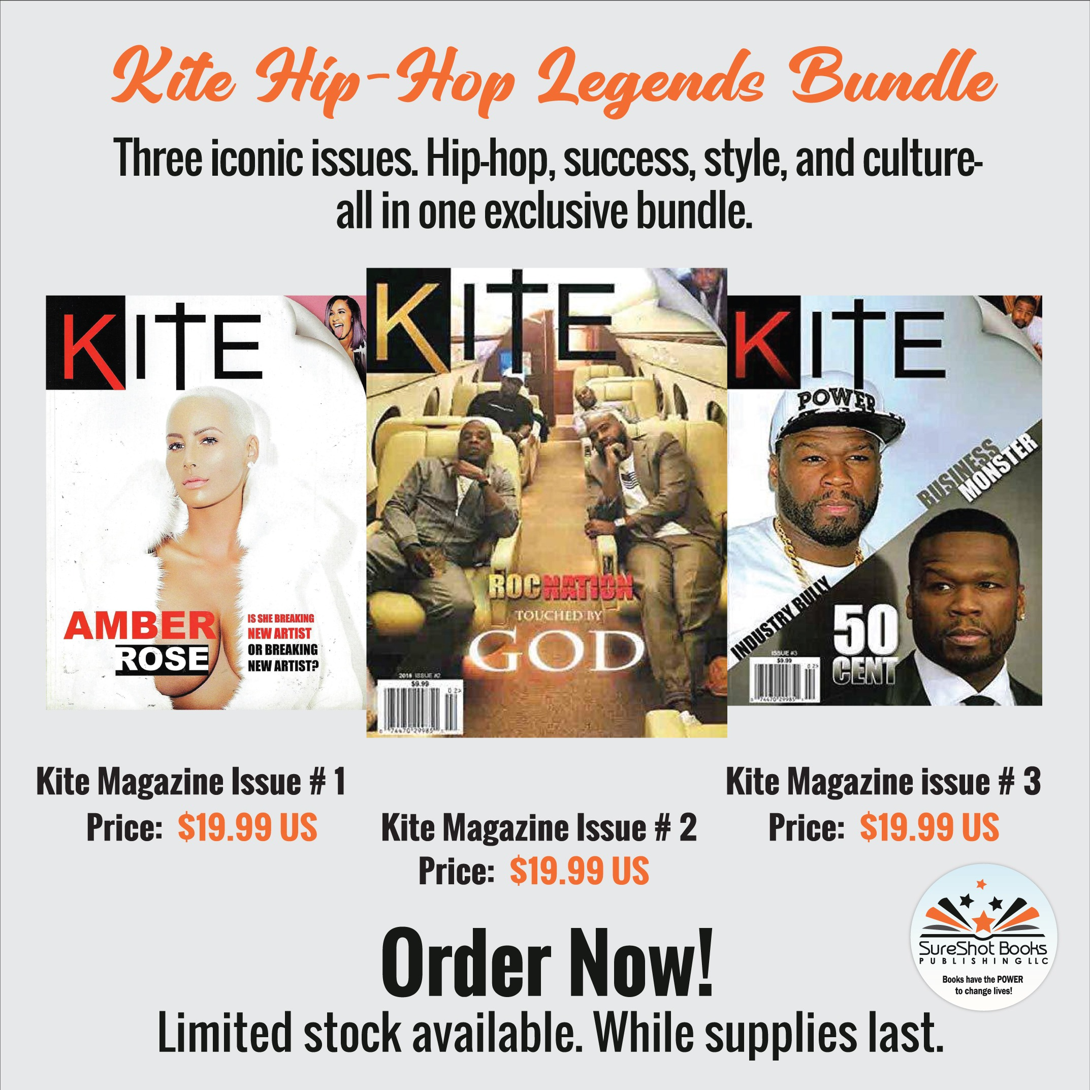 Kite Hip-Hop Legends Bundle by SureShot Books Publishing LLC, featuring a collection of hip-hop artist illustrations and memorabilia.