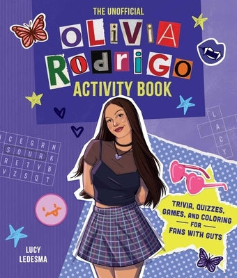 Paperback activity book by BlueStone Books featuring Olivia Rodrigo trivia, quizzes, games, and coloring pages for fans.