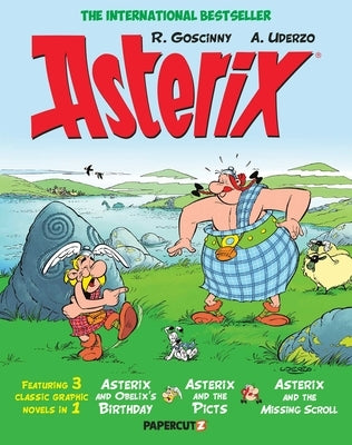 Paperback of Asterix Omnibus Vol. 12 by Papercutz showing colorful comic book cover with illustrations of Asterix and Obelix.