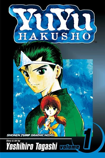 Paperback copy of Yuyu Hakusho Vol. 1 manga by Viz Media featuring colorful cover art and character illustrations.