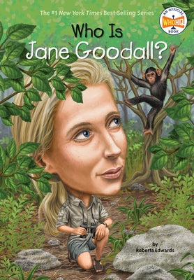 Paperback book titled "Who Is Jane Goodall?" by Penguin Workshop, featuring a cover with an image of Jane Goodall and wildlife.