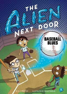 Paperback of The Alien Next Door 5: Baseball Blues by Little Bee Books, featuring colorful cover art with a playful alien character.