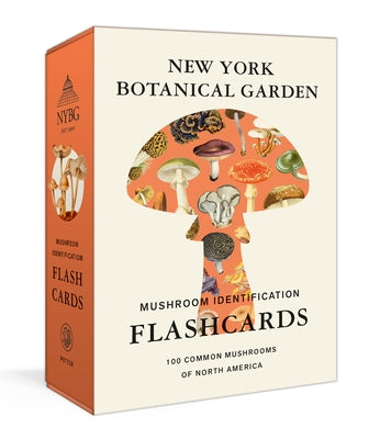 Close-up of New York Botanical Garden Mushroom Identification Flashcards showing illustrations of 100 common North American mushrooms.