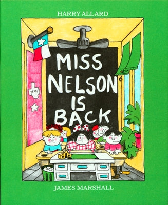 Paperback of "Miss Nelson Is Back" by Clarion Books, featuring colorful cover art with illustrations of Miss Nelson and students.