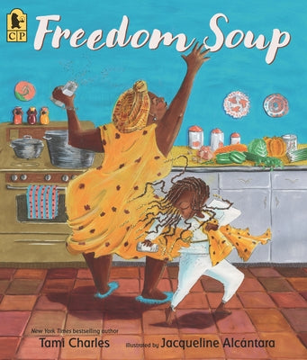 Paperback of Freedom Soup children's book by Candlewick Press, showing colorful cover with Haitian cultural illustrations.