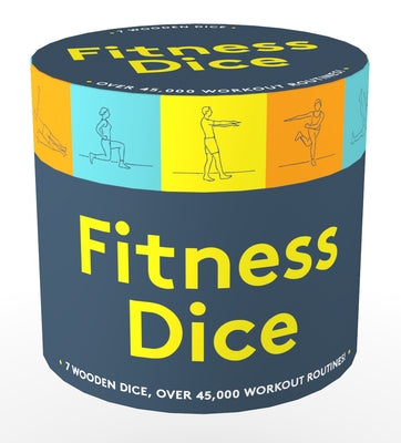 Seven wooden fitness dice with workout routine images and a paperback book from Chronicle Books for exercise variety.