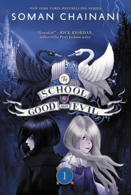 Paperback of The School for Good and Evil by HarperCollins, featuring the book cover design with title and illustrations.