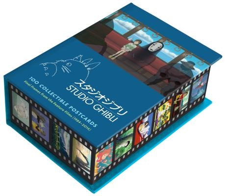 Collection of Studio Ghibli collectible postcards featuring final film frames from 1984-2014 by Chronicle Books.